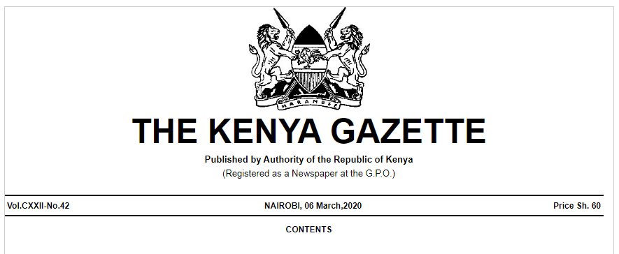 Kenya Gazette Notices March 2020 Kenyagazettepdf Comkenya Gazette Download Pdf Government Of Kenya Gazette